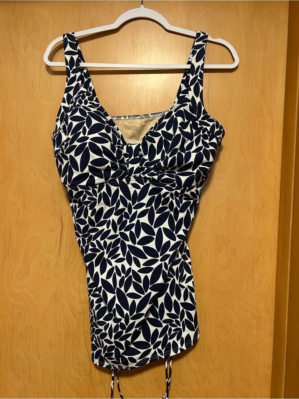 Lands' End Navy and White Leaf-Print Tankini Top 14DDD deep sea navy